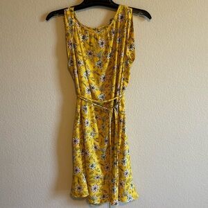 LOFT Yellow Dress with Dark Green and White Flowers, Women's Size Large